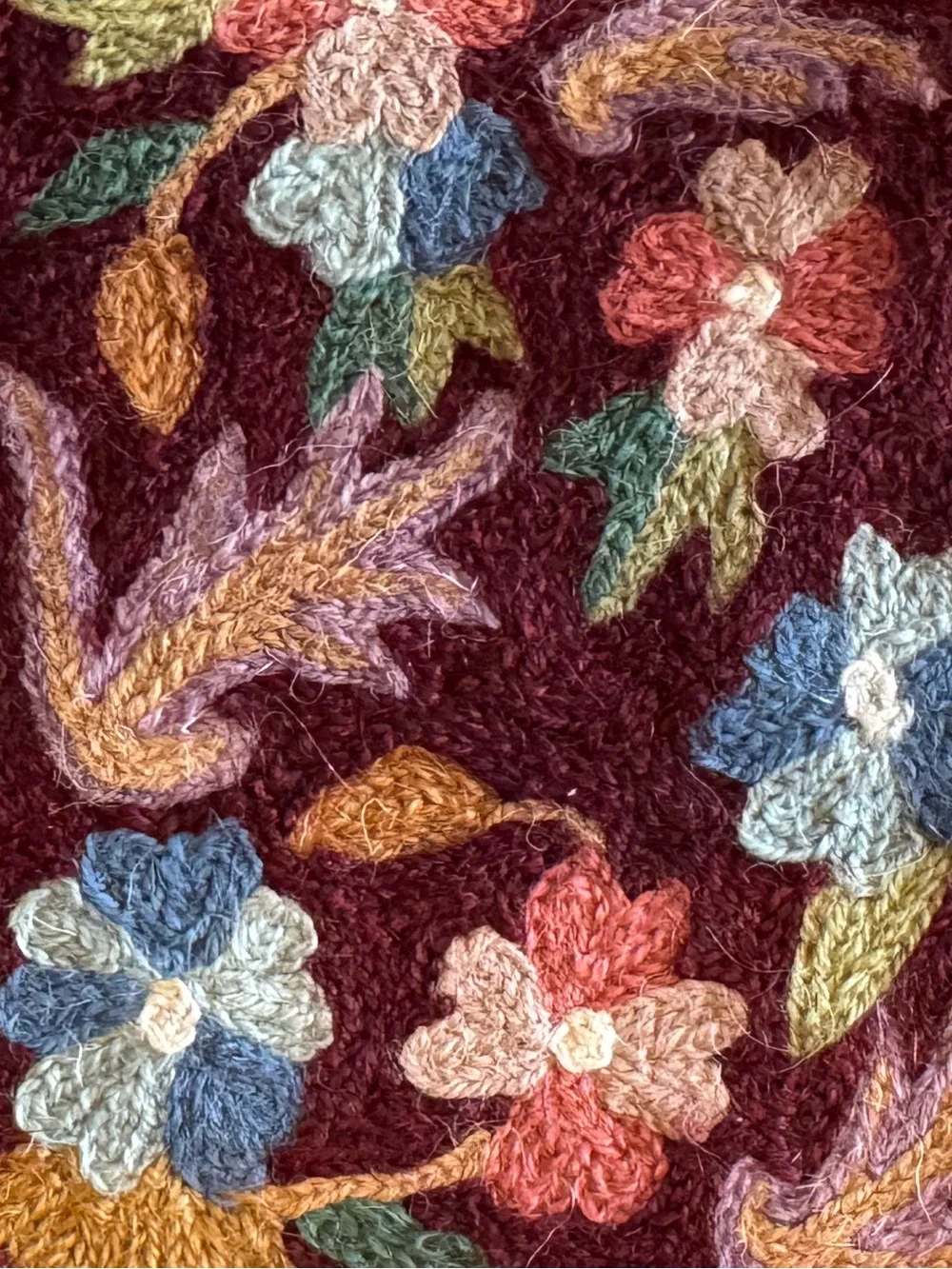 Kashmiri Wool Floral Crewel Embroidered Pillow Cover 16 X 16” NWOT